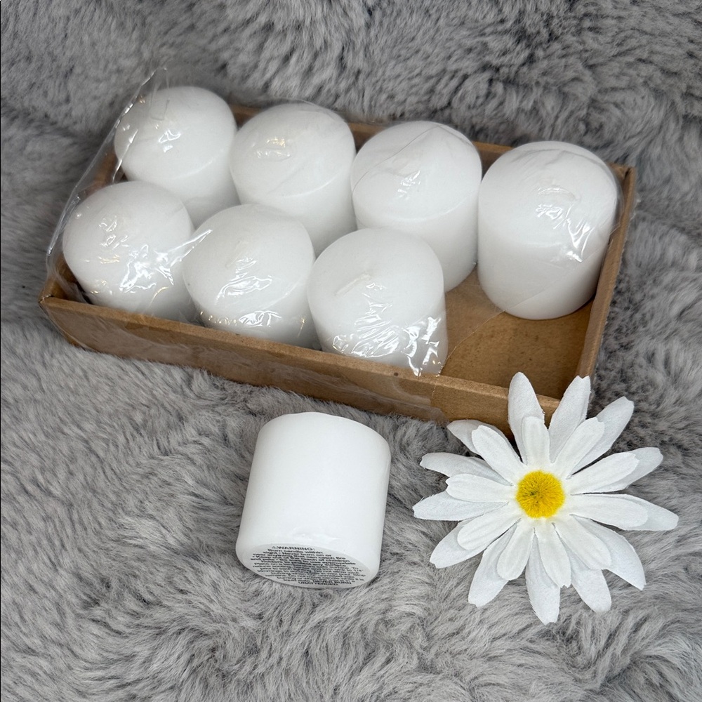 White Unscented Pillar Candles - Pack of 8